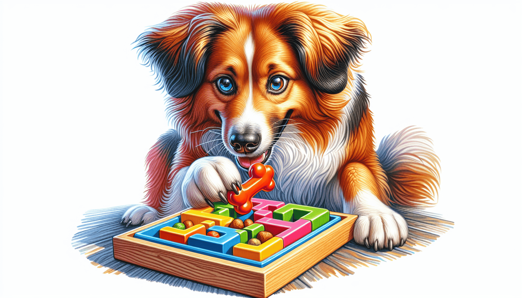 Illustration of a dog enjoying mental stimulation through a puzzle toy