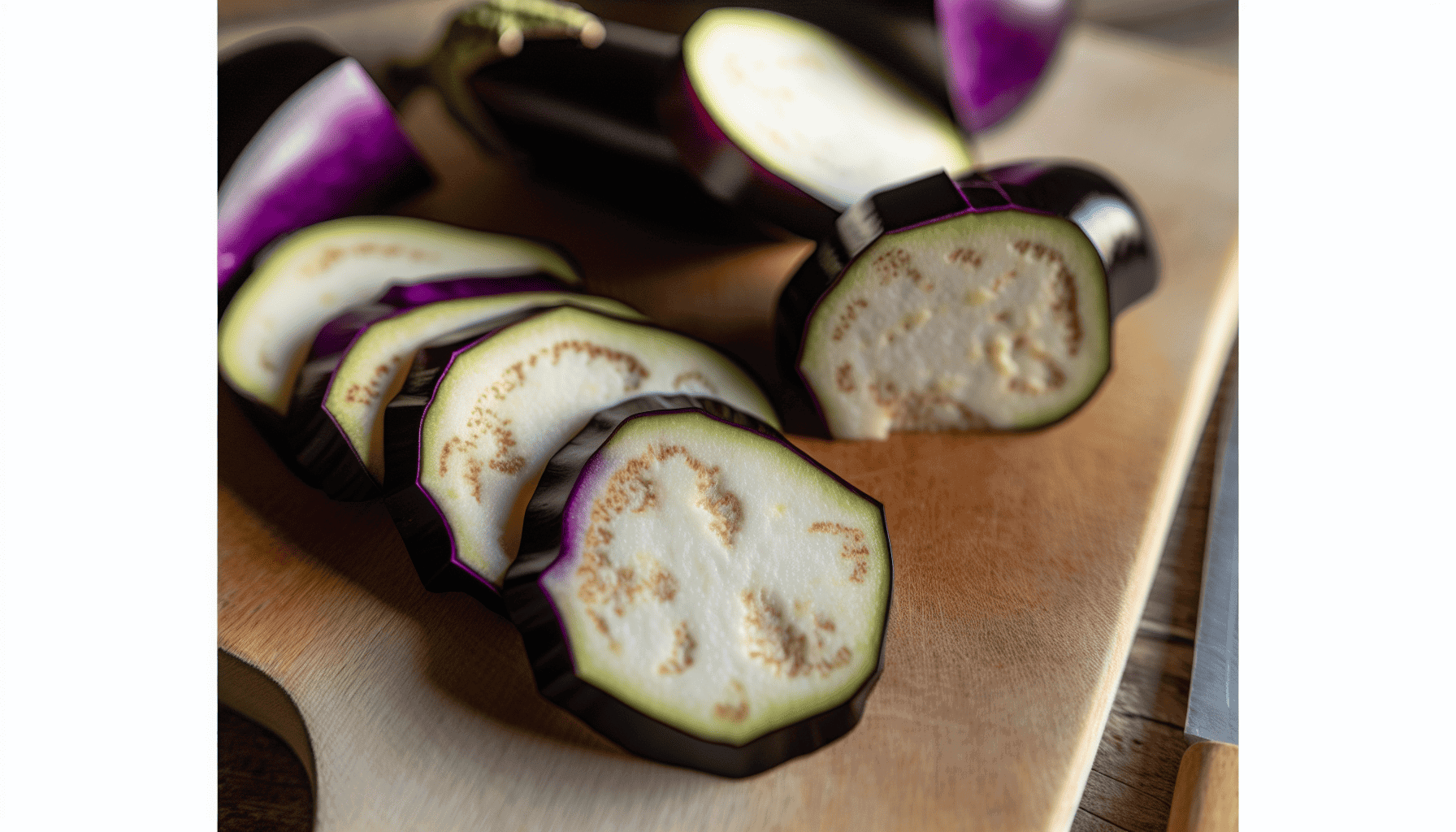 Eggplant slices on a cutting board